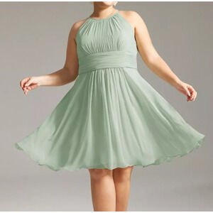 AW BRIDAL SZ 12 L sage green Leda chiffon bridesmaid party dress NEW B56